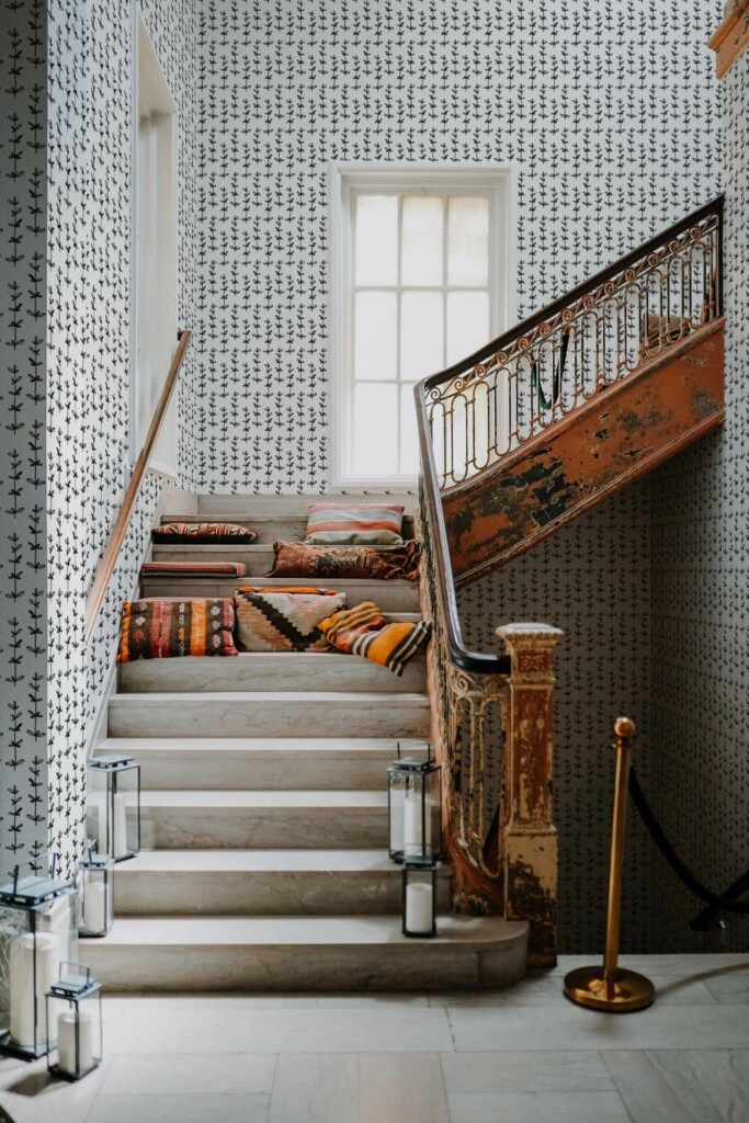 Victorian style hallway decorated with Plant pattern peel and stick wallpaper