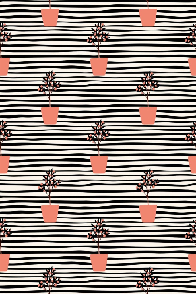Pattern repeat of Plants striped removable wallpaper design