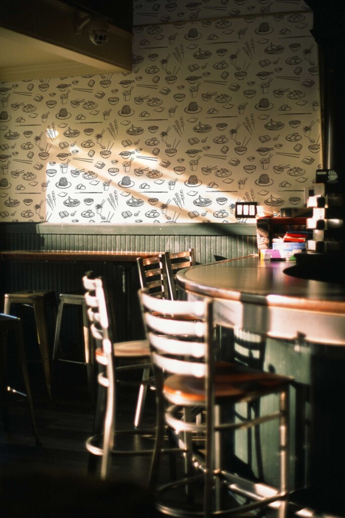 Fancy Walls Black and white Fun self-adhesive wallpaper for Chinese cuisine decor