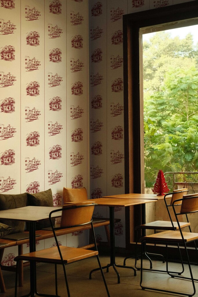 Fancy Walls Burgundy Fun self-adhesive wallpaper with Italian landscape design