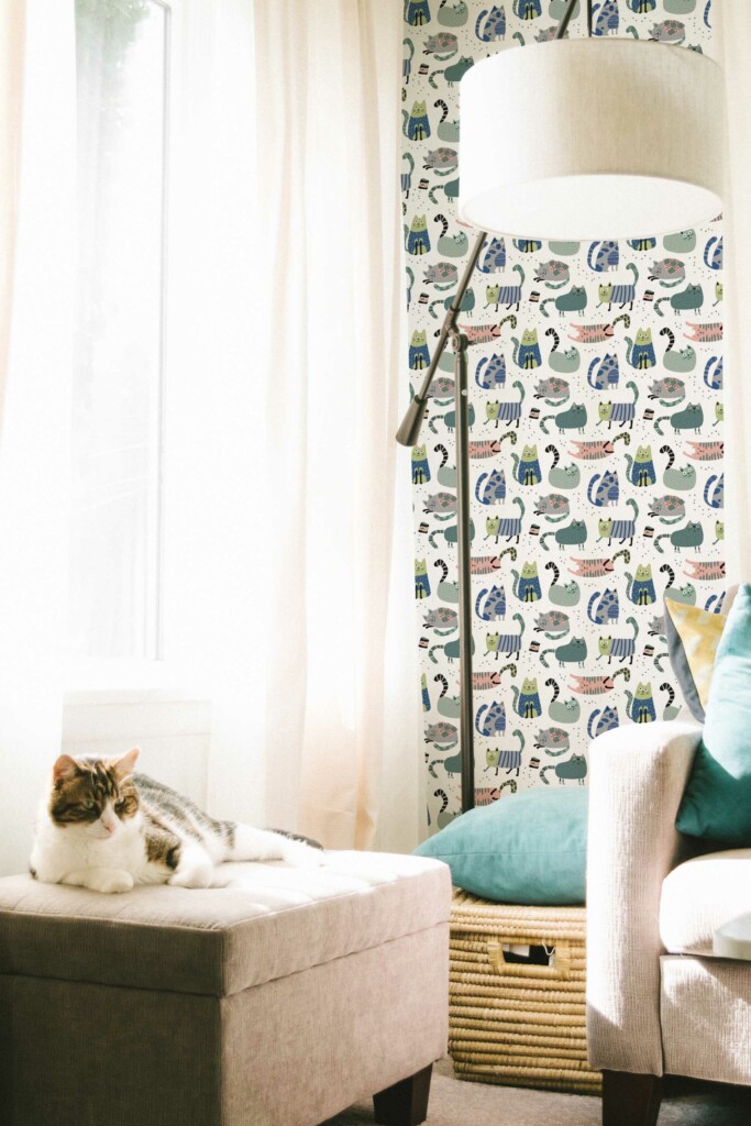 Wallpaper for walls with Playful Cat Whimsy design by Fancy Walls