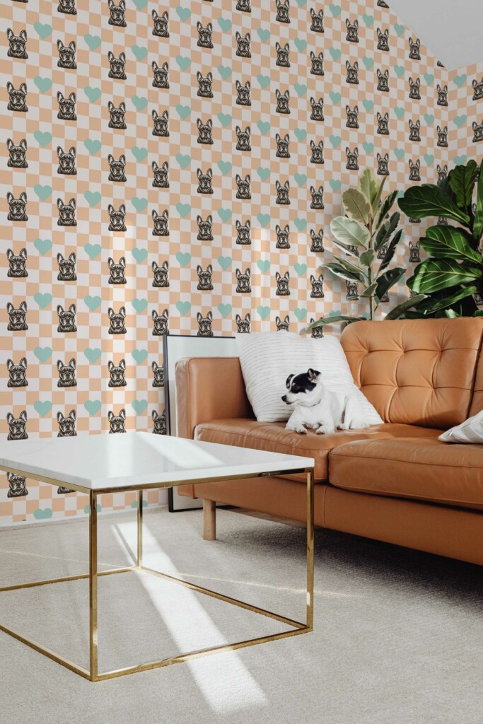 Playful Orange Frenchie self-adhesive wallpaper by Fancy Walls
