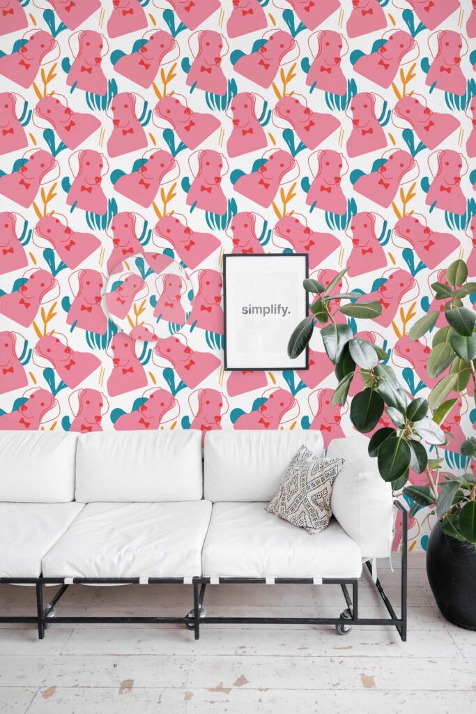 Pink Dog wallpaper for walls in a Novelty style by Fancy Walls