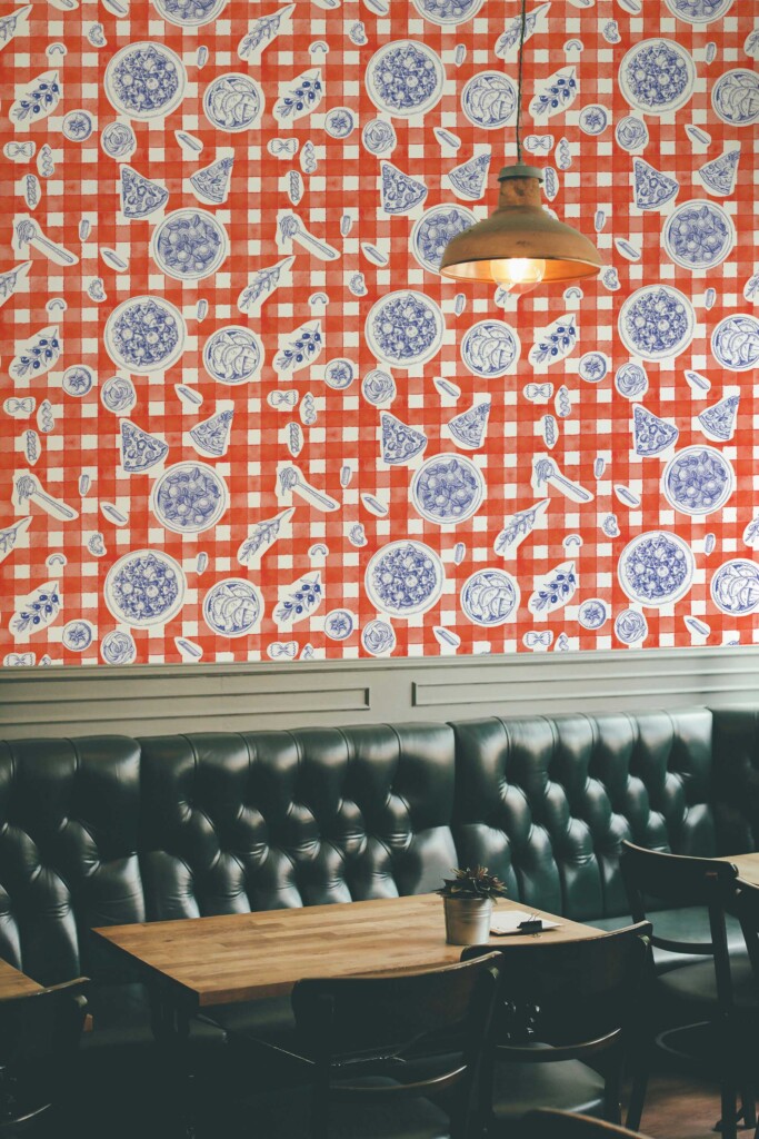 Fancy Walls Red Plaid removable wallpaper for eclectic restaurant walls