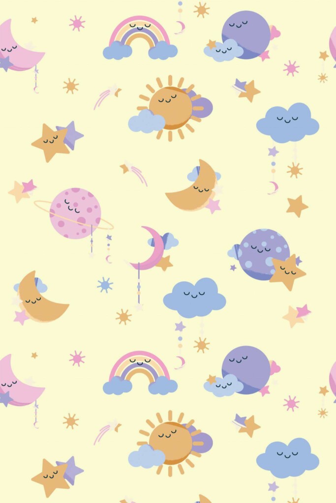 Pattern repeat of Playful Sunshine Daydream removable wallpaper design