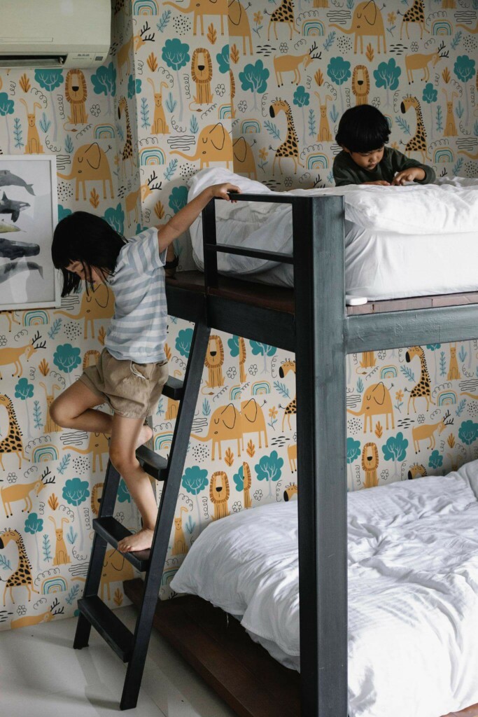 Minimalistic style kids room decorated with Playroom kids peel and stick wallpaper
