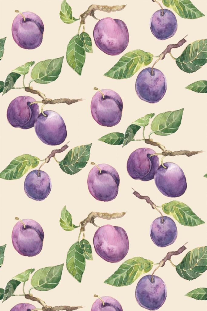 Pattern repeat of Plum removable wallpaper design