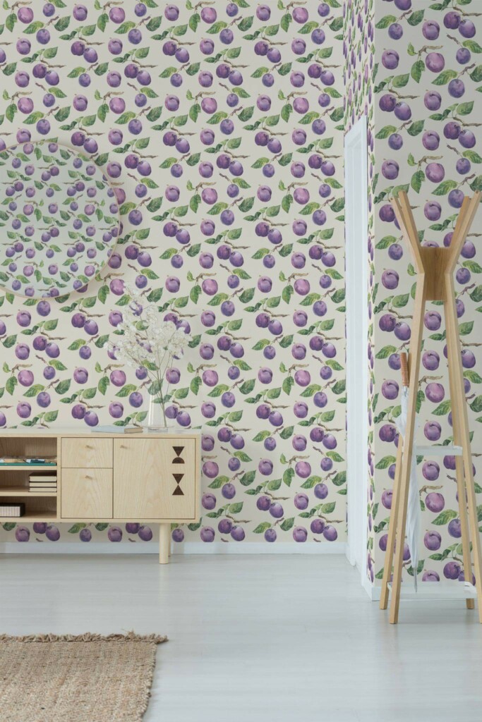 Minimal style entryway decorated with Plum peel and stick wallpaper