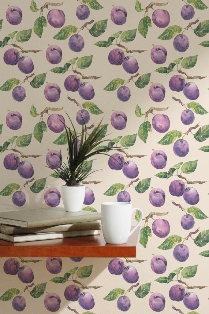 Scandinavian style accent wall decorated with Plum peel and stick wallpaper