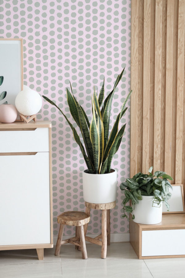 Pink and gray brushstroke polka dot temporary wallpaper