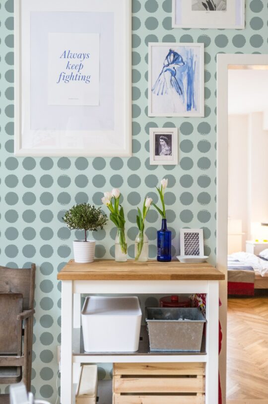 Green and gray brushstroke dots self adhesive wallpaper