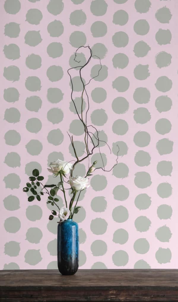 Pink and gray brushstroke polka dot stick on wallpaper