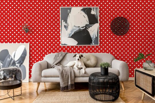 Retro red and white polka dot temporary wallpaper