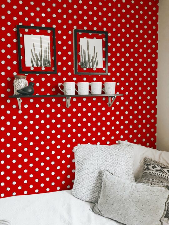 Retro red and white polka dot self adhesive wallpaper