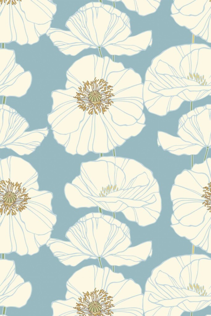 Pattern repeat of Poppy floral removable wallpaper design