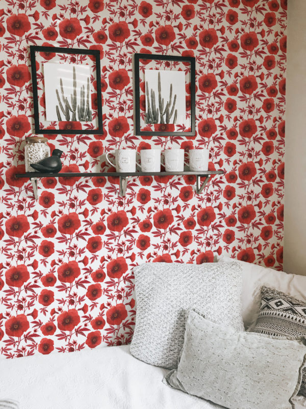 Red poppy peel stick wallpaper