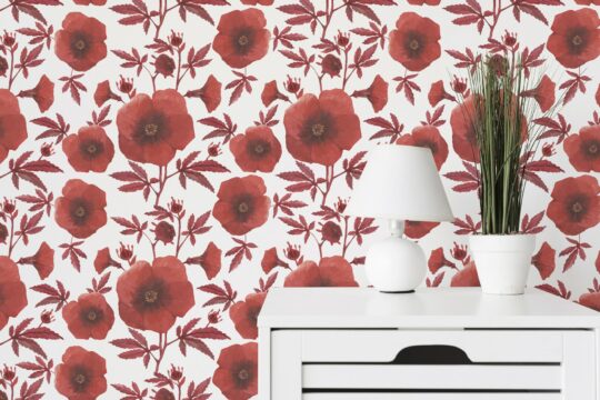 Red poppy peel and stick wallpaper