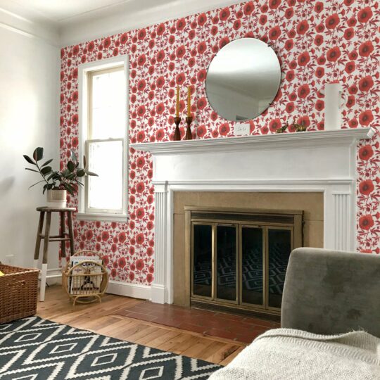 Red poppy self adhesive wallpaper