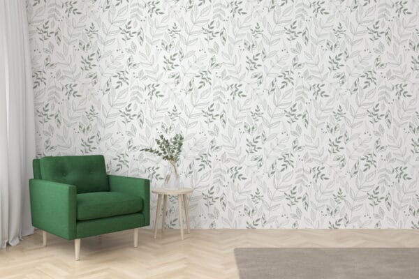White and green leaf removable wallpaper