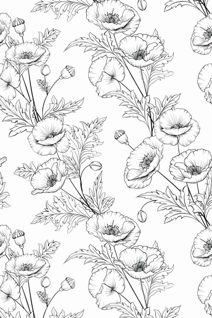 Pattern repeat of Poppy removable wallpaper design