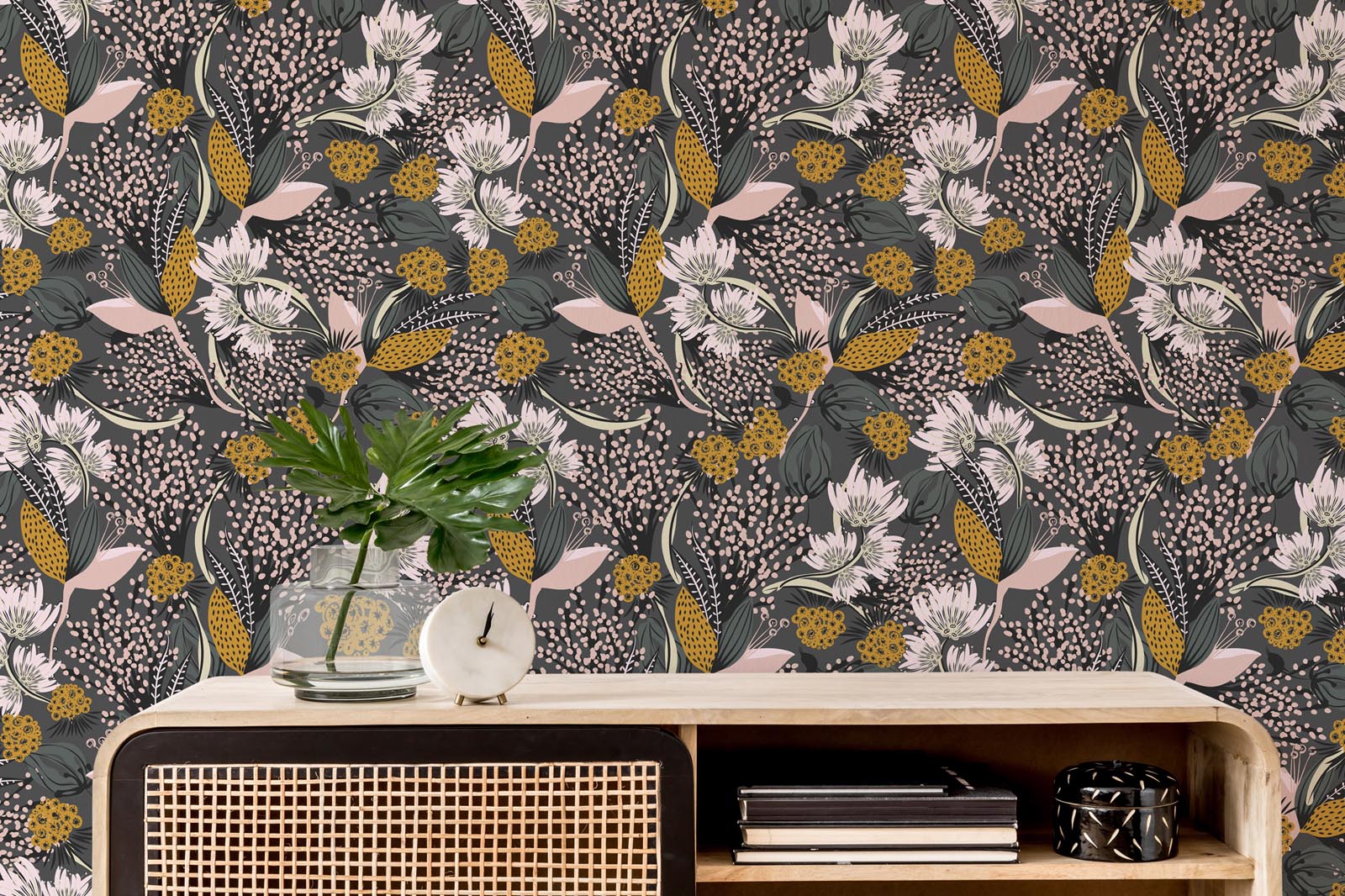 Dark floral removable wallpaper in purple  wall mural  Livettes