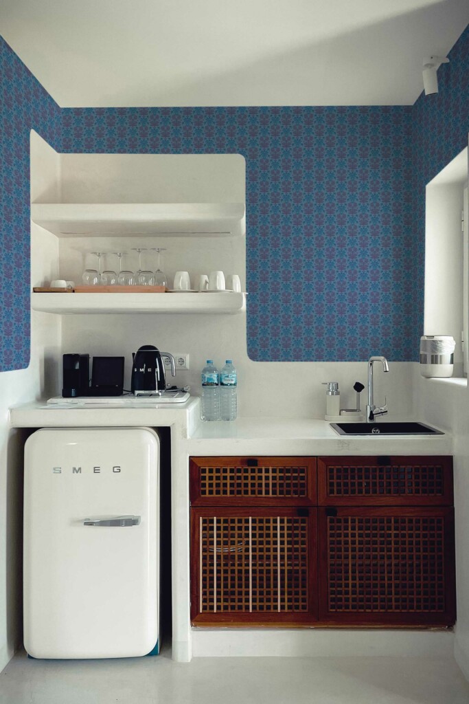 Removable wallpaper showcasing art deco style blue damask from Fancy Walls
