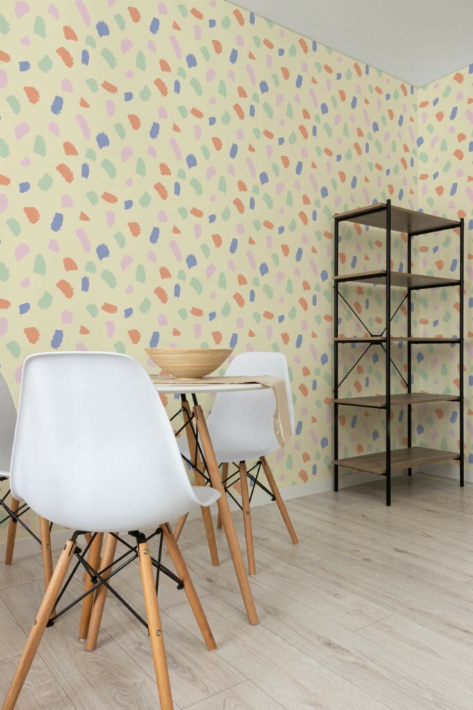 Minimalist style dining room decorated with Pride Brush stroke peel and stick wallpaper