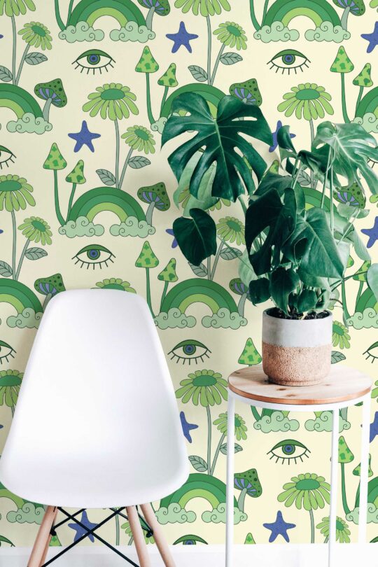 Psychedelic Greens peel and stick wallpaper by Fancy Walls