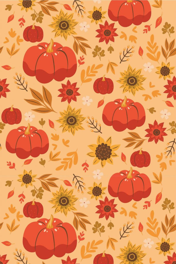Pattern repeat of Pumpkin autumn removable wallpaper design