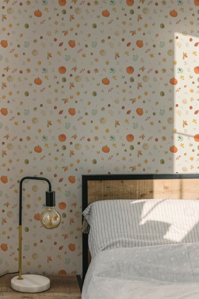 Minimal modern style bedroom decorated with Pumpkin pattern peel and stick wallpaper