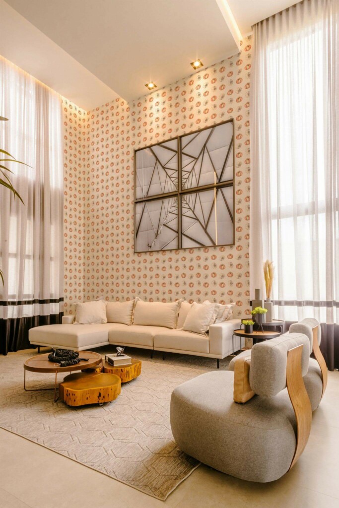 Contemporary style living room decorated with Pumpkin peel and stick wallpaper