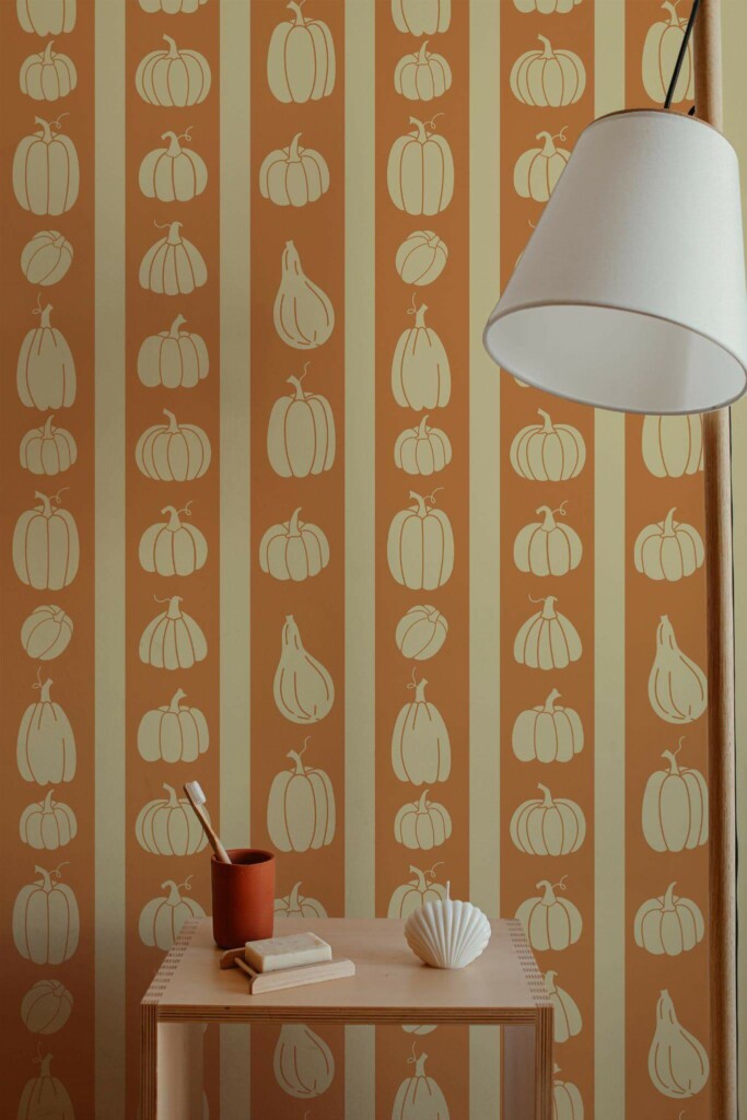 Minimal style bathroom decorated with Pumpkins peel and stick wallpaper