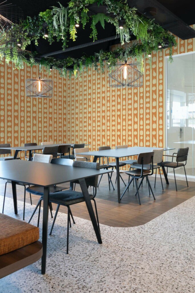 Modern style cafe decorated with Pumpkins peel and stick wallpaper