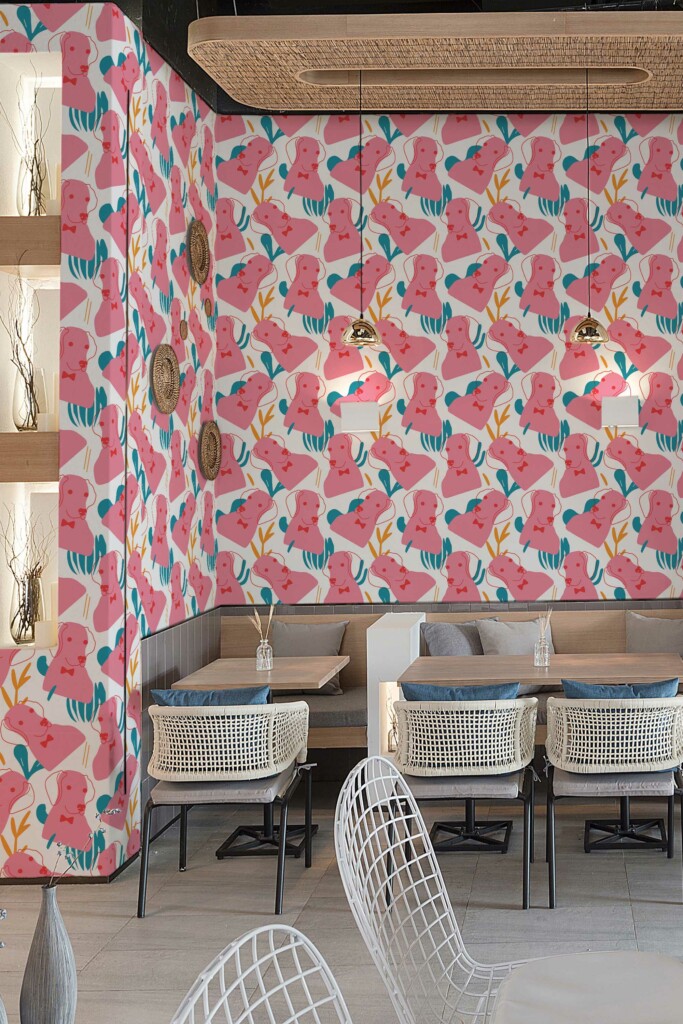 Self-adhesive Pink Pup Whimsy wallpaper by Fancy Walls