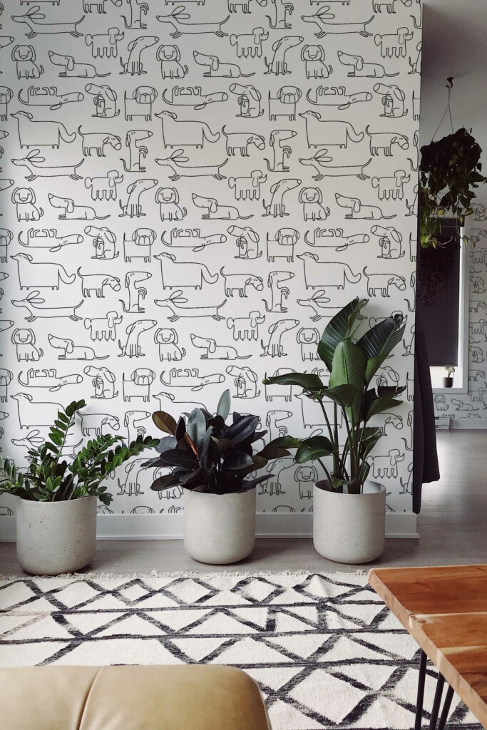 Black and white Dog wallpaper for Living room walls in Novelty style from Fancy Walls
