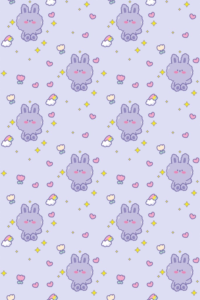 Fancy Walls Purple Animal wallpaper for Kids room walls in Cute Kawaii style traditional wallpaper.