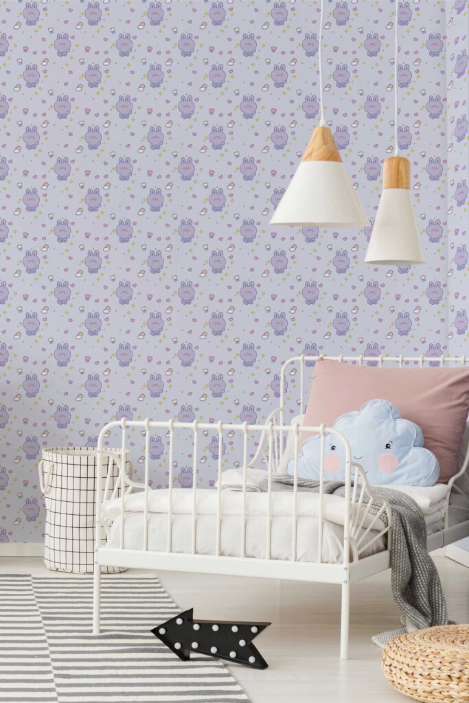 Fancy Walls Purple Animal wallpaper for Kids room walls in Cute Kawaii style peel and stick wallpaper.