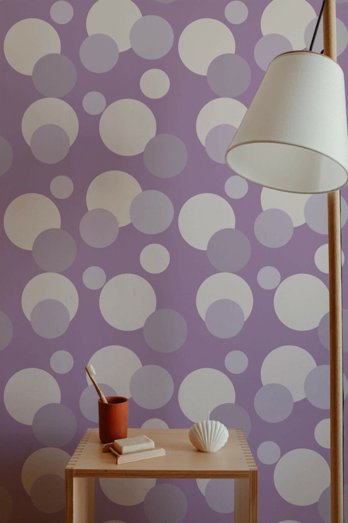 Minimal style bathroom decorated with Purple dot peel and stick wallpaper