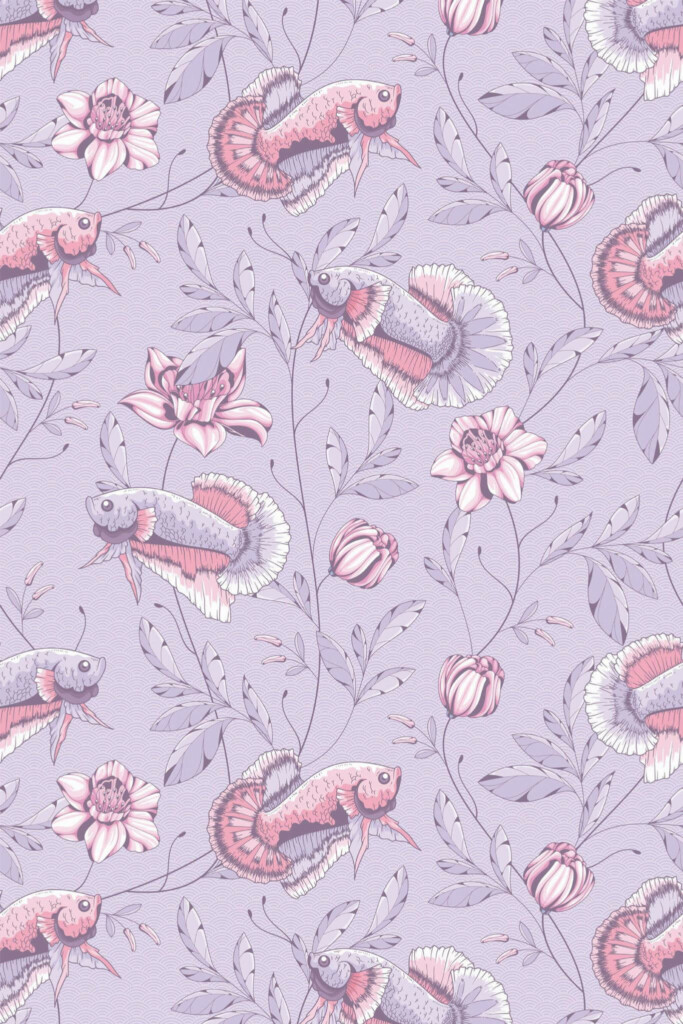 Pattern repeat of Purple fish removable wallpaper design