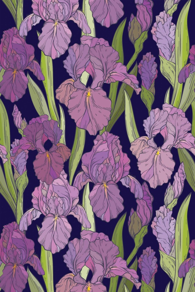 Fancy Walls Purple Floral wallpaper for Dining room walls in Botanical style traditional wallpaper.