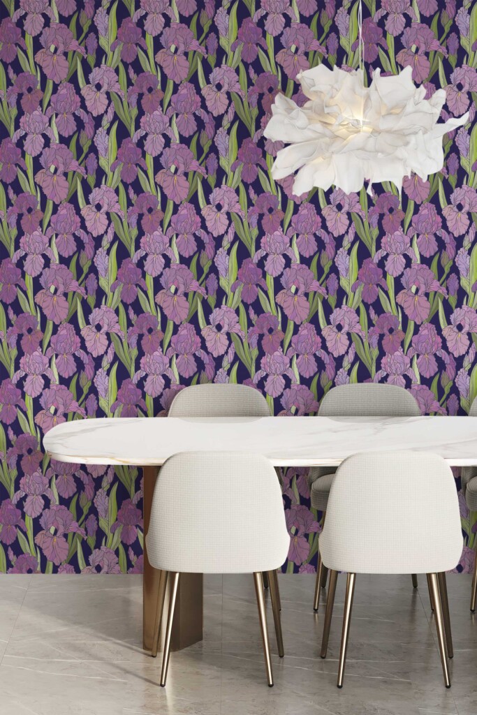 Fancy Walls Purple Floral wallpaper for Dining room walls in Botanical style peel and stick wallpaper.