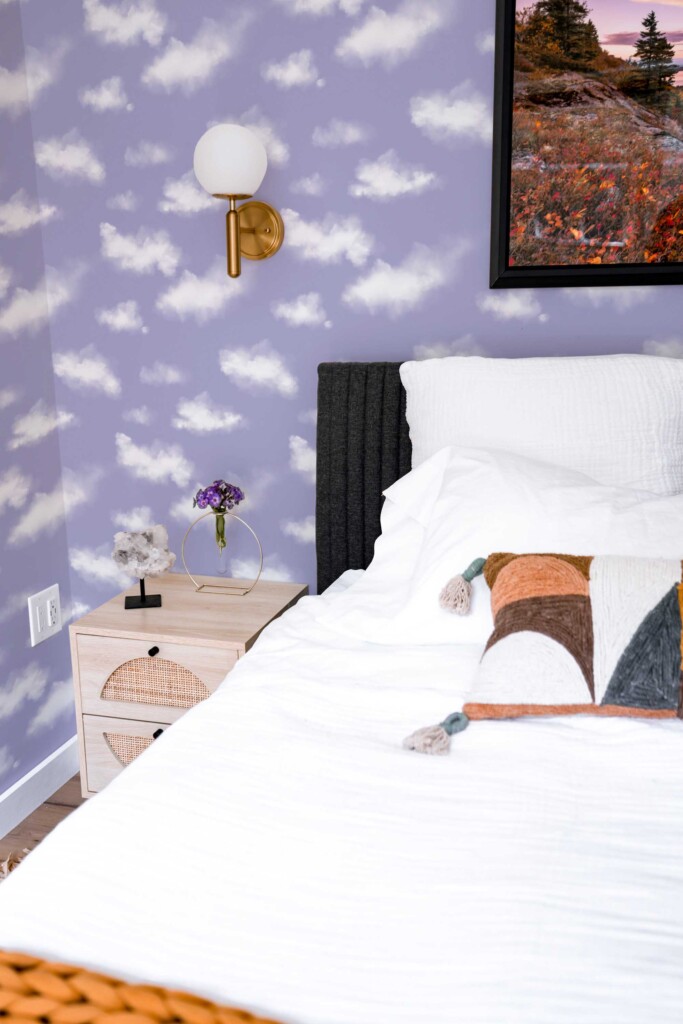 Fancy Walls purple cloud peel and stick wallpaper for bedroom