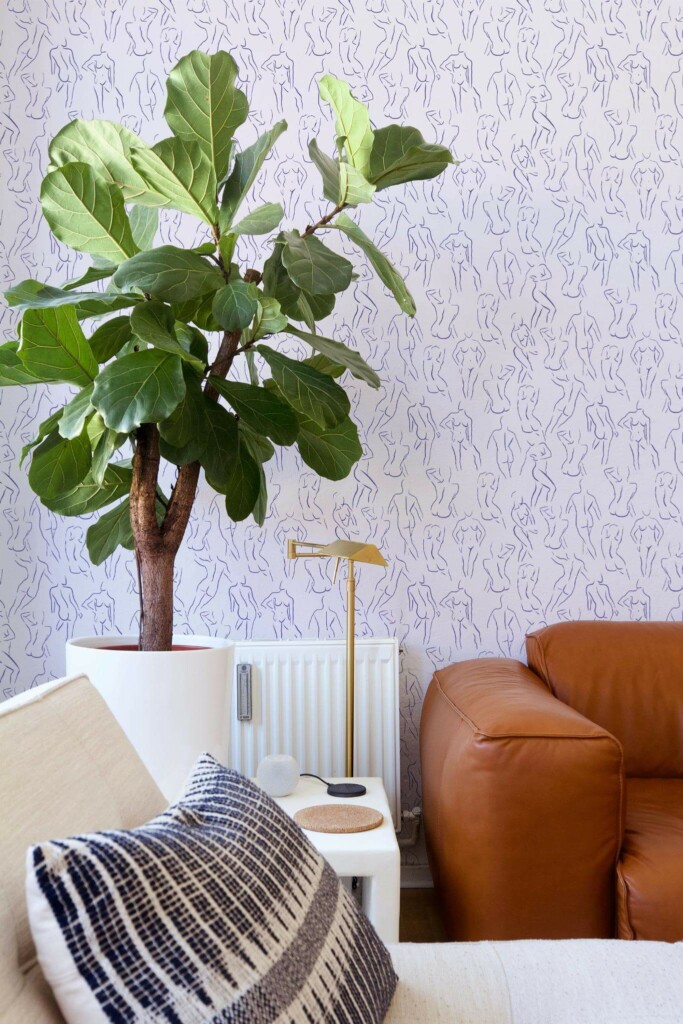 Mid-century style living room decorated with Quirky bathroom peel and stick wallpaper