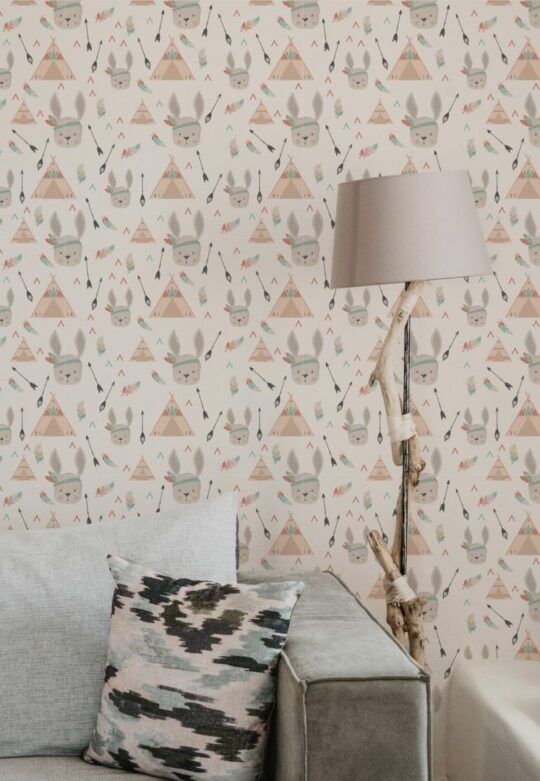 Tribal bunny nursery temporary wallpaper