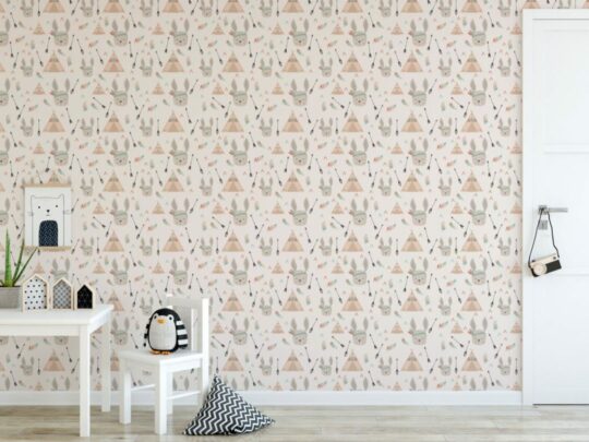 Tribal bunny nursery peel and stick removable wallpaper