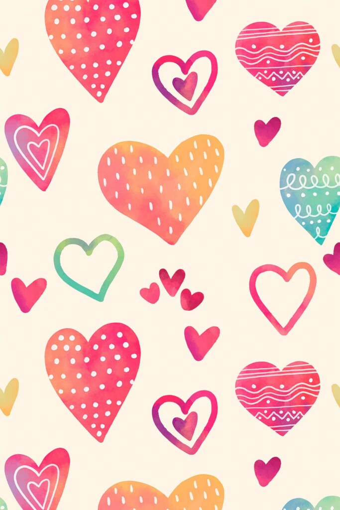Removable Wallpaper with Radiant Watercolor Hearts from Fancy Walls
