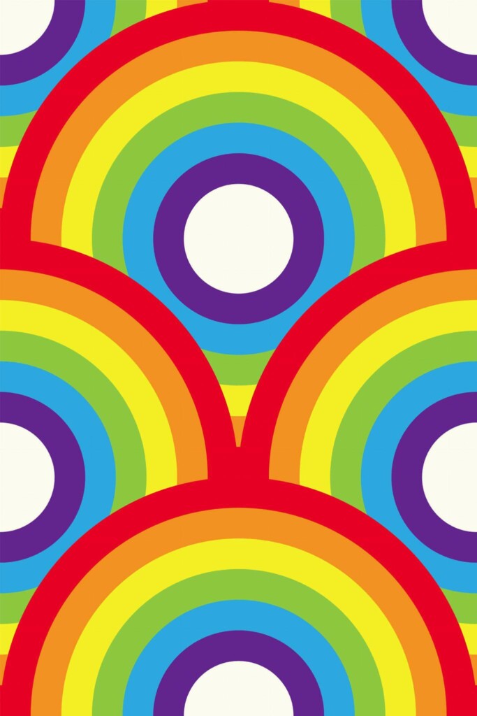 Pattern repeat of Rainbow circles removable wallpaper design
