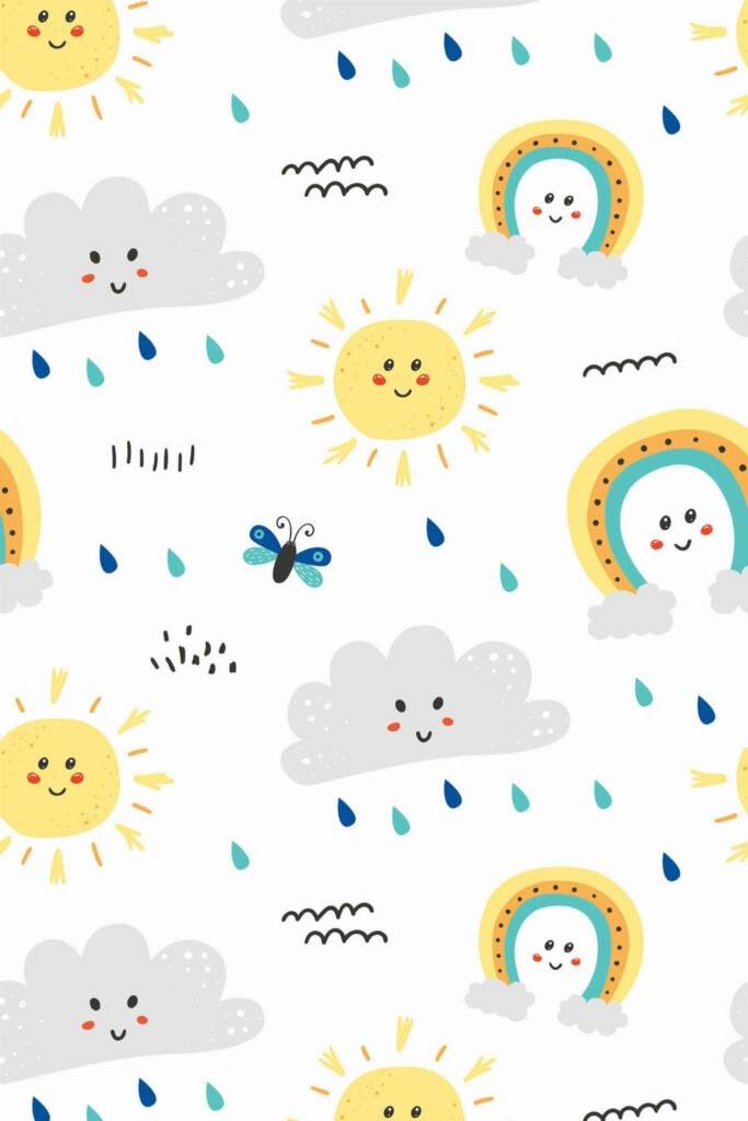 Pattern repeat of Rainbow nursery removable wallpaper design