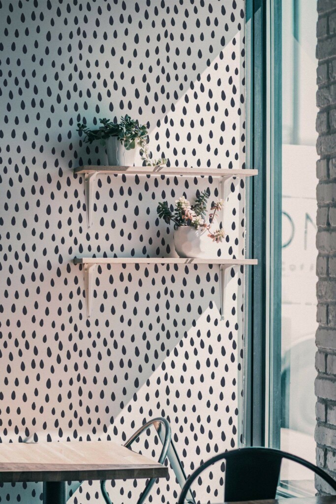 Industrial style cafe decorated with Raindrop peel and stick wallpaper
