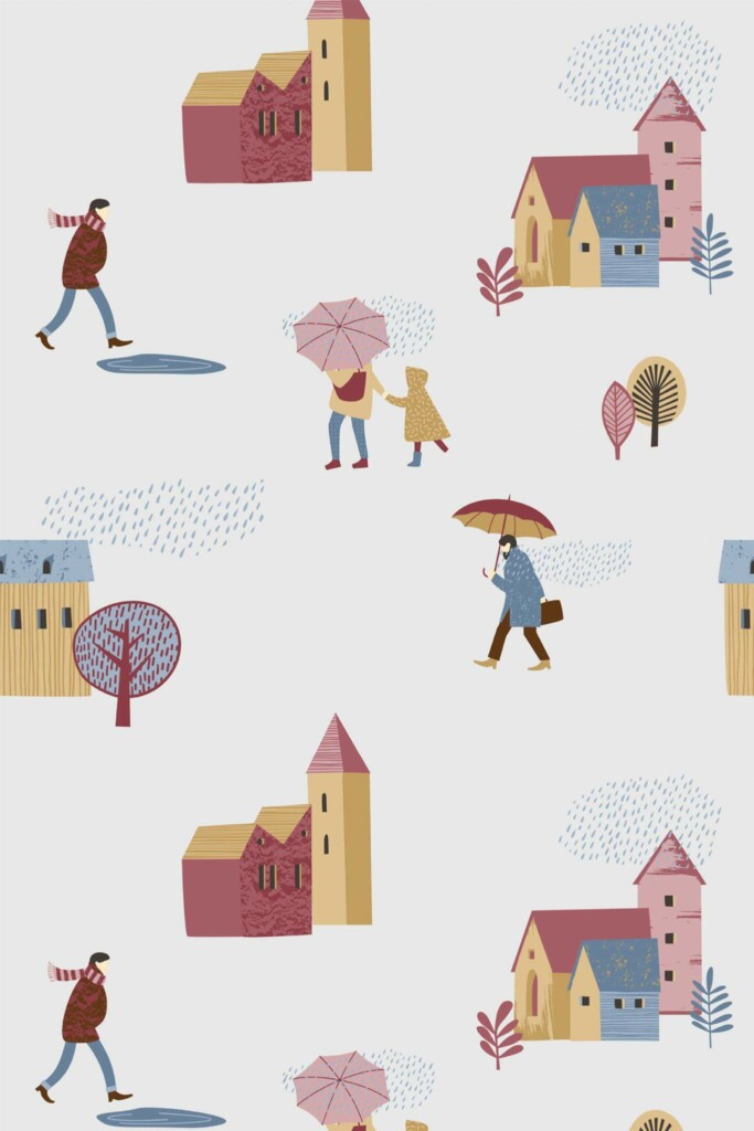 Pattern repeat of Rainy day removable wallpaper design